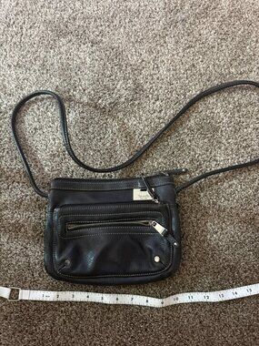 Tignanello Black Pebbled Leather Multi-Zip Crossbody Bag Purse Small Organizer